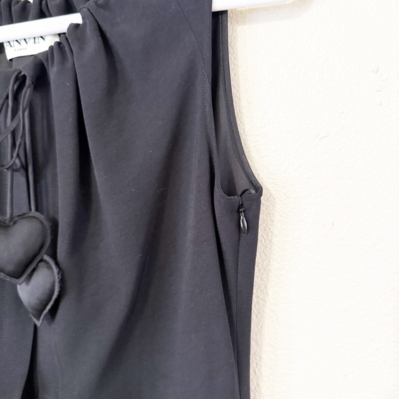 NWT Lanvin $2300 Satin Cutout Heart Detail Crepe Draped Little Black Dress 38 - Picture 10 of 13